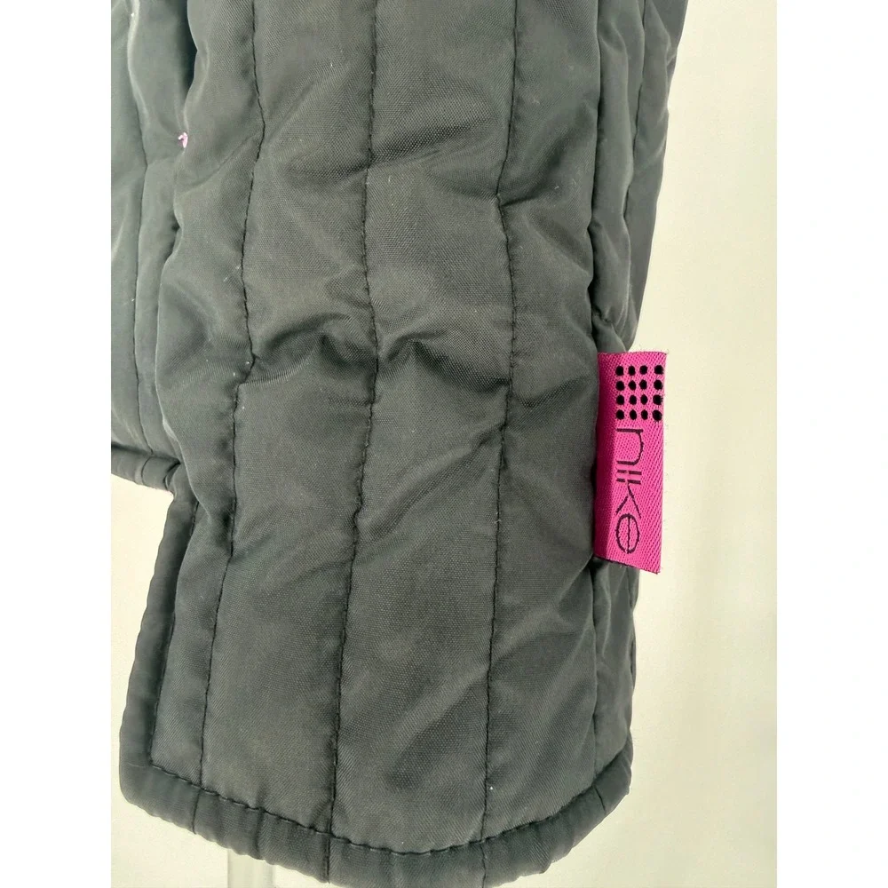 Nike Kids Quilted Puffer Vest Black Pink Logo Zip Up Sleeveless Jacket Size L - Picture 5 of 8